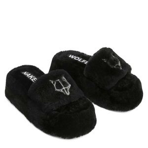 Naked Wolfe Black Fur Platform Slides Slippers 38 Vanessa Hudgens SOLD OUT
